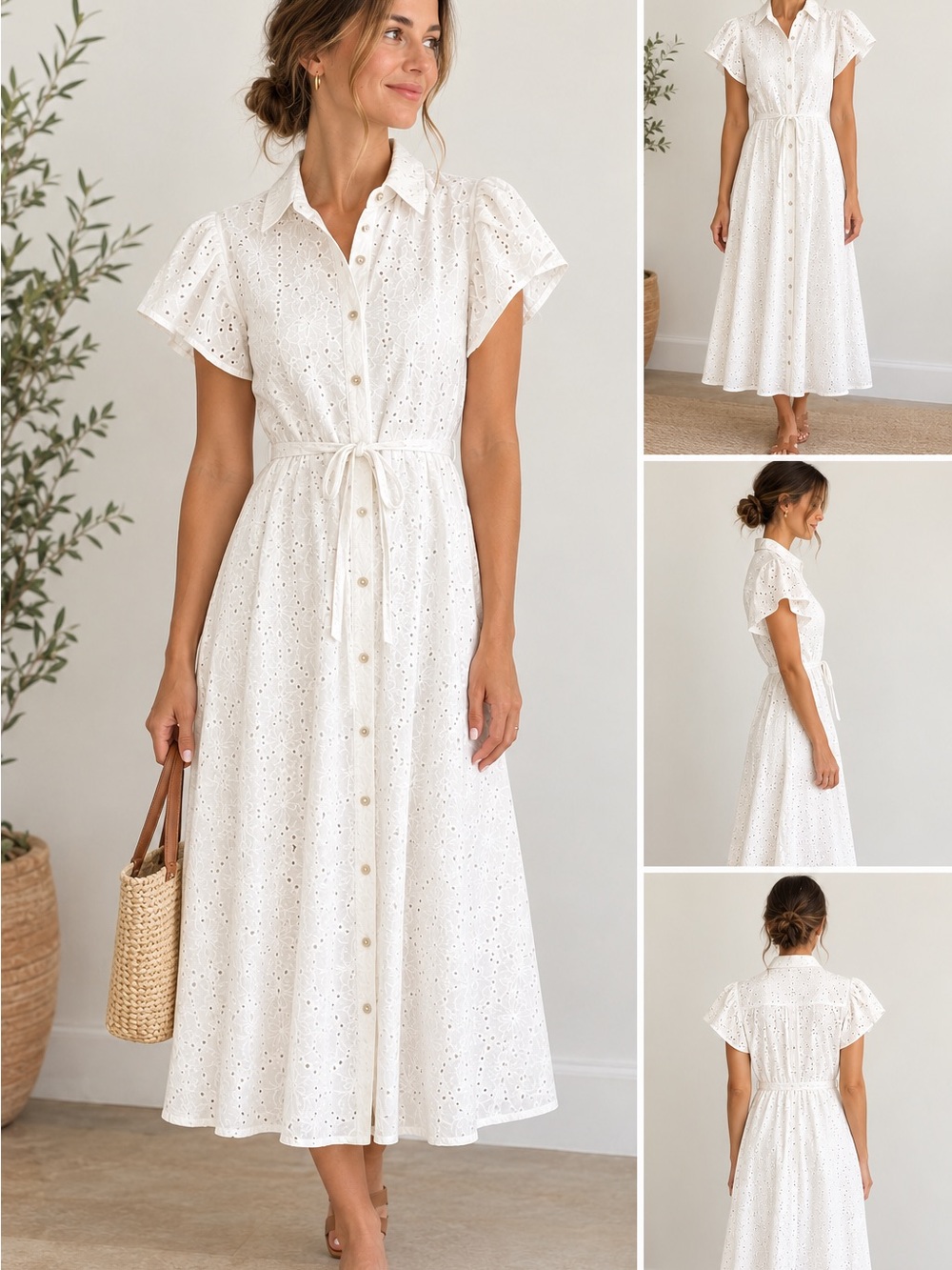 Draper James White Eyelet Button Front Midi Dress NWT Small